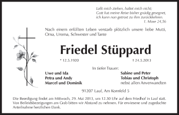 Traueranzeige von Friedel Stüppard von Pegnitz-Zeitung